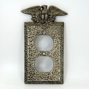 VTG EDMAR Hammered Brass Tone Eagle Duplex Outlet Cover Wall Plate P3222